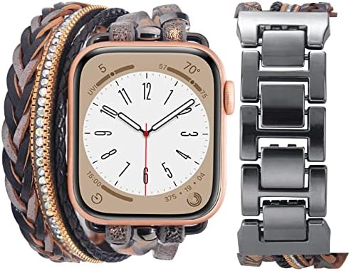 להקת שעונים של Letoid 41 ממ & ערכת תיקים תואמים ל- Apple Watch, רצועת עור רב -שכבתיים מפוארת עטיפה עטיפה לעור