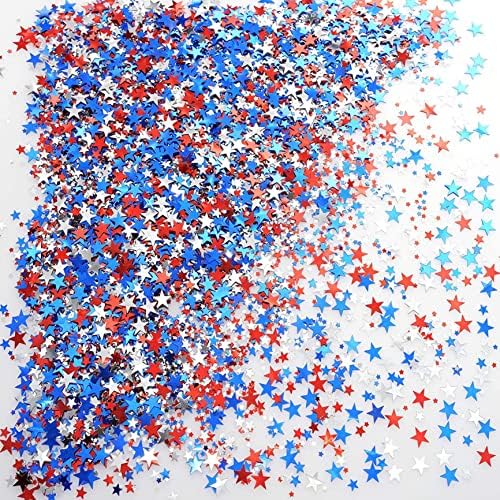 כוכב קונפטי אדום כחול לבן נצנוץ כוכבי שולחן קונפטי קונפטי נצנצים קישוטי יום הולדת לקונפטי 4 ביולי עצמאות יום לאומי נשיאי