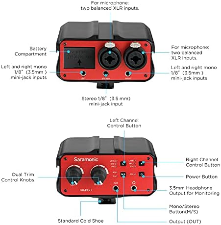 SARAMONIN VHF מערכת מיקרופון Lavalier אלחוטית כפולה עם 2 משדרים, 2 מקלטים, 1 מיקסר שמע תואם למצלמות DSLR ראיון אנדרואיד