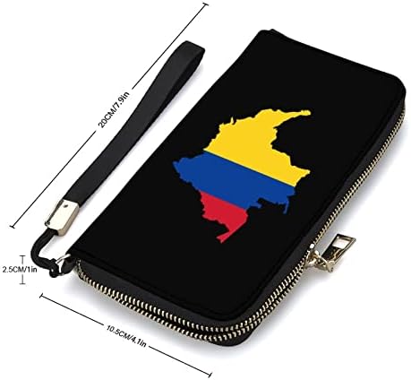 דגל המפה של קולומביה עור מפוצל אנכי ארנק רוכסן ארוך מצמד ארנק אופנה תיק עם רצועת צמיד לנשים