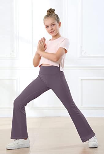 יוגה ילדה של גבוהה מותן מכנסיים התלקחות חותלות עם כיסים יוגה ריקוד חותלות עבור בנות ספורט ריצה מכנסיים