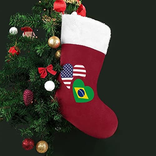 ברזיל ארהב דגל גרבי גרב גרבי חג המולד עם אח קטיפה תלויים לעיצוב עץ חג המולד