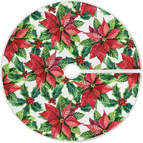 Oarencol חג המולד Poinsettia פרח אדום ירוק עלים חצאית עץ חג המולד 36 אינץ 'חג המולד של מסיבת חג קישוטים