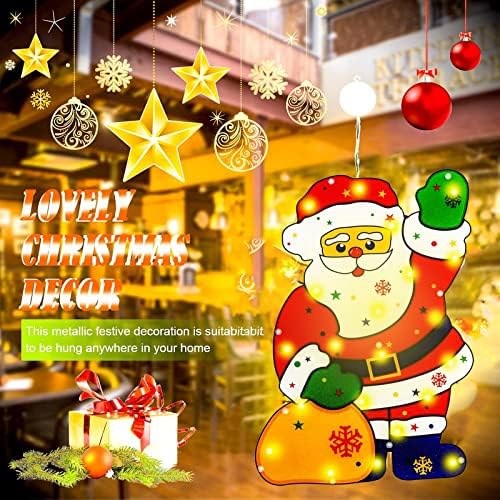 חלון תאורת חג המולד צללית קישוט חגיגי, 17 x 11.5 סנטה קלאוס עם תיק מתנה תלוי תאורה תאורה לחג המולד של מסיבת חג