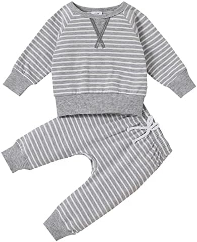 Patpat Baby Boys בגדי הזעה סווטשירט סווטשירט שרוול ארוך סוודר פסים מכנסי תינוקות עליונים סט תלבושות 2 יחידות