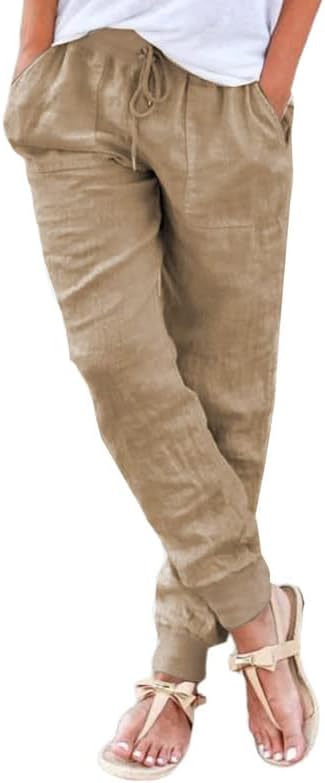 דוקוטו נשים 2023 עניבת משיכה מזדמנים מותניים אלסטיים רופפים מכנסי מטען קפרי רופפים עם כיסים