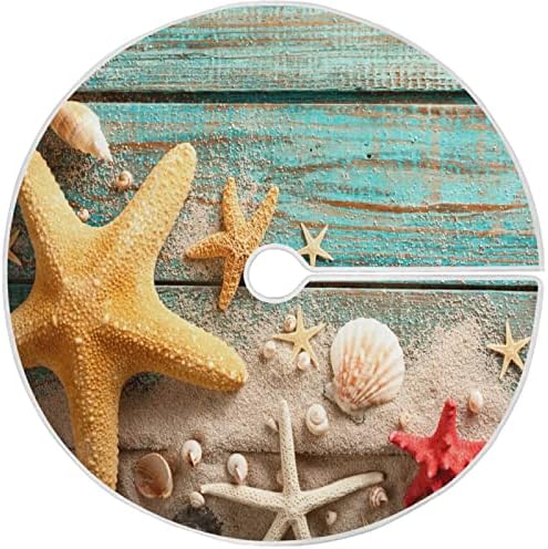 Oarencol Summer Starfish Seashell Sandy Sandy עץ חג המולד חצאית 36 אינץ 'חג המולד של מסיבת חג קישוטים