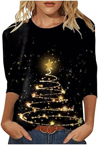 חולצות חג המולד לנשים לחולצת טריקו גרפית עץ חג המולד בתוספת גודל רופף מתאים צמרות טוניקה שרוול ארוך ללבוש