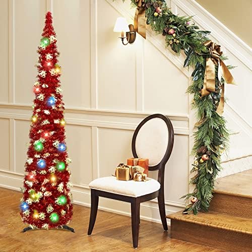 עץ חג מולד 5ft עם 50 אורות צבעוניים, מלאכותי מתקפל קופץ עץ חג המולד עץ חג המולד טינסל עפרון חג המולד עץ חג מולד לחג