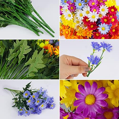 12 צרורות פרחים מזויפים מלאכותיים לקישוט חיצוני, עמיד בפני UV דמוי דמוי פו פלסטי