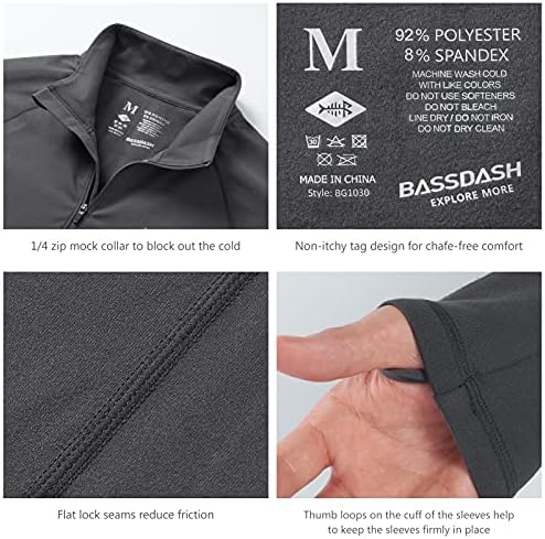 שכבת בסיס תרמית משקל בינוני של Bassdash משקל בגברים 1/4 חולצת סוודר רוכסן תחתונים תחתונים עליונים אולטרה