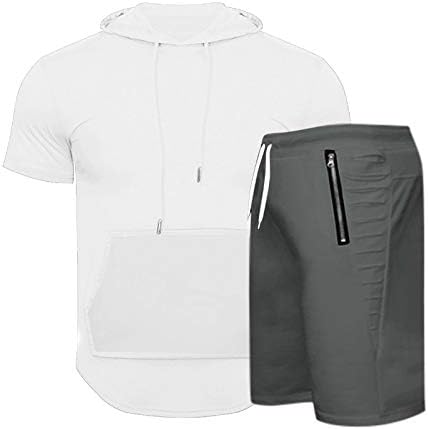 מכנסיים קצרים ספורטיביים מרקמים קיץ גברים קצרים של שרוול ברדס סטריד סטור חליפות גברים וקובעים שני חלקים מתאימים לאפור כהה
