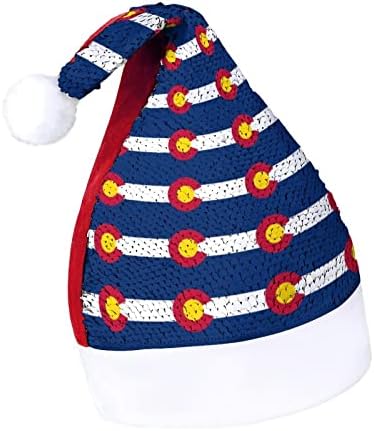 קולורדו מדינת דגל1 מצחיק חג המולד כובע נצנצים סנטה קלאוס כובעי גברים נשים חג המולד מסיבת חג קישוטים