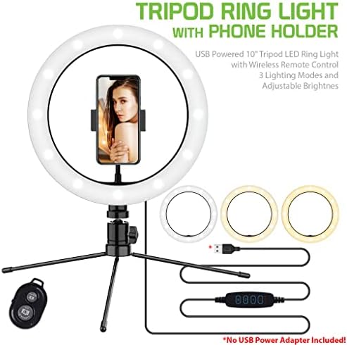 טבעת סלפי בהירה אור תלת צבעוני תואם לסמסונג שלך 670 10 אינץ ' עם שלט לשידור חי / איפור/יוטיוב / טיקטוק/וידאו / צילום
