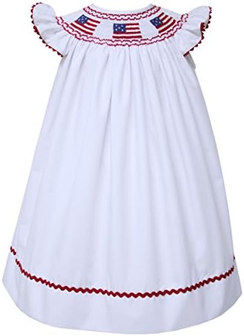 בגדי קרוסל בנות שמלת דגל ארהב שמלת עצמאות לבנה בישוף רקום