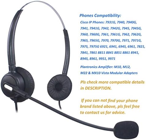 אוזניות טלפון משרדיות של וונסטלקד אוזן כפולה אוזן עם סרטון קלים משקל קלים מיקרופון מיקרופון עבור מגבר Plantronics