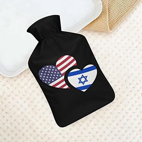 ישראל ארהב דגל בקבוק מים חמים עם כיסוי קטיפה רכה שקית הזרקת מי גומי חמים 1000 מל