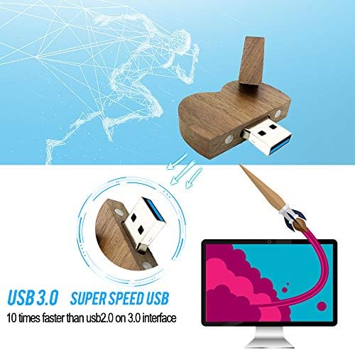 2 חבילה בצורת לב מעץ פלאש כונן USB3.0 עם קופסת מתנה, כונן USB מעץ מעץ USB 3.0 סופר-מהירות אגודל קפיצה קפיצה קופסת