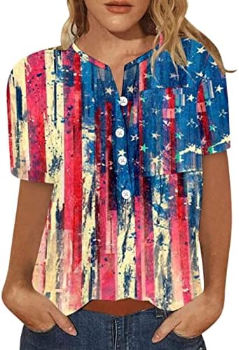 צפותים 4 יולי חולצות נשים 2023 3/4 שרוול או צוואר מקרית קיץ טרנדי אמריקאי דגל חולצות חולצות