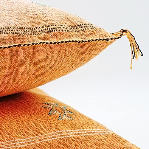 כיסוי כרית משי מרוקאי בעבודת יד מרוקאי בכתום 20 x19, כרית לזרוק סברה, כיסוי כרית דקורטיבי, עיצוב בית מרוקאי