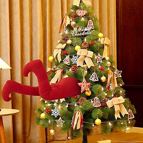 תליון קישוט עץ חג המולד של Walbest, רגלו של סנטה שהתנגש בעץ חג המולד, רגל קישוט כותנה מרופדת ויצירתית עם 6 סיכות צורה
