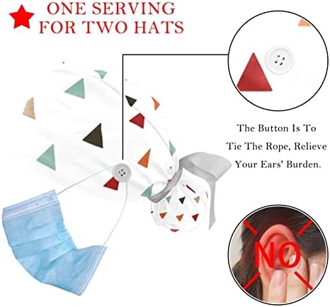 2 PCS אחות קרצוף כובעים נשים שיער ארוך, דפוסי משולש קטנים כובע עבודה מתכוונן עם כפתור ורצועת זיעה רב צבעונית