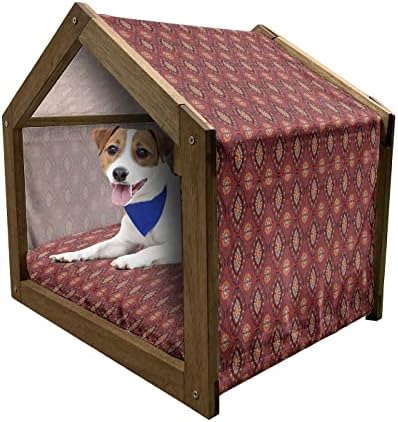 בית כלבים מעץ אתני אמבסון, עיצוב פייזלי נוי בוהמי עם מוטיבים זעירים פרחוניים צורות טיפות מובנות, כלביית כלבים ניידת פנימית