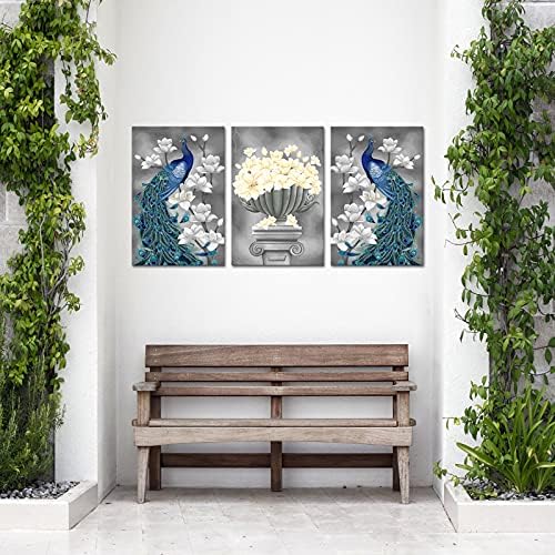 3 חתיכות בעלי החיים בד קיר אמנות מופשט כחול טווס עם אלגנטי פרח תמונה עבור מודרני בית חדר שינה קישוט נמתח וממוסגר