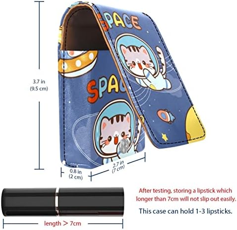 שפתון מקרה עם מראה חמוד נייד איפור תיק קוסמטי פאוץ, קריקטורה יפה בעלי החיים חתול יקום חלל