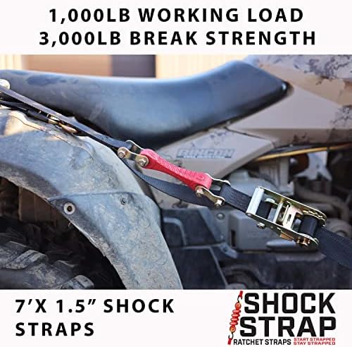 ShockStrap כבד מחגר רצועת רצועות קישור ירידות - 1.5 x 15 'W/ ווים מגודרים,, 3,000 קילוגרם חוזק הפסקה, בולם זעזועים