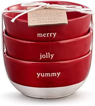 Demdaco Merry, Jolly, שובבה אדומה בגודל 4.5 אינץ 'קערות טבילה חג המולד סט של 3