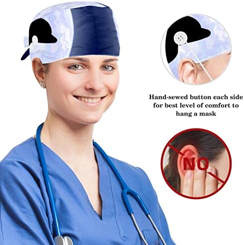 כובעים רפואיים של Muooum כובע עבודה מתכוונן עם כפתורים ושיער קשת נוצות טווס כחולות