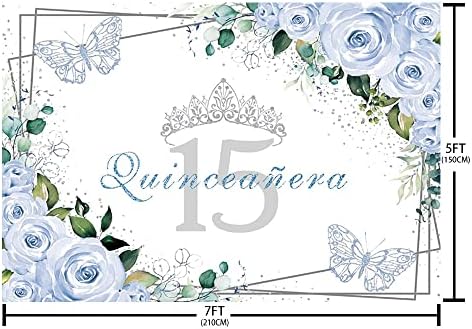 סנדי 7x5ft quinceañera תפאורה מיס אילנס 15 אנוס אספקת קישוט למסיבות יום הולדת לילדה נסיכה כחולה פרחית פרחית כתר