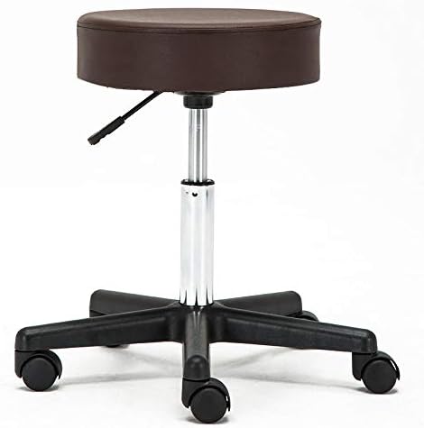 שרפרף שולחן עבודה מתכוונן עם גלגלים, שרפרף טיפול עם מושב עור סינטטי פו חום,גובה מתכוונן 43-53 סנטימטר, משקל נתמך 160 קילוגרם,שרפרף