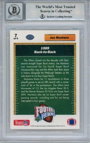 ג'ו מונטנה חתימה 1991 סיפון עליון 7 כרטיס מסחר BAS 10 לוח 34639 - כרטיסי כדורגל עם חתימה של NFL