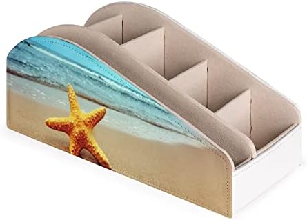 חוף כוכב ים מחזיק בשלט רחוק פו תיבת מארגן עור עם 6 תאים קופסת אחסון לחדר שינה בסלון