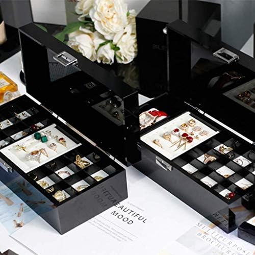 קופסאות תכשיטים QTT אקריליק עם 19 תכשיטים חזה תכשיטים עם מארגן תכשיטים בטנה קטיפה קופסת תכשיטים שחורה לנשים