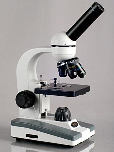 אמסקופ מ148 ג-פס25 מיקרוסקופ חד-עיני מורכב, עיניות 10 ו-25, הגדלה 40-1000, תאורת לד, ברייטפילד, מעבה עדשה אחת, שלב