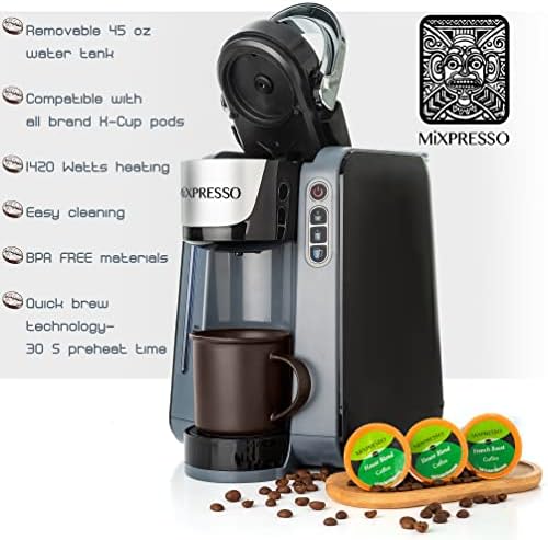 מיקספרסו-מכונת קפה עם 4 גדלי בישול עבור 1.0 ו-2.0 תרמילי כוס ק / מיכל מים נשלף 45 אונקיות / בישול מהיר עם כיבוי אוטומטי