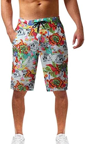 מכנסי הדפסת קיץ של גברים אלסטיים רופפים ספורט מזדמן רופף מפעיל מכנסיים קצרים ישרים אימון חוף מכנסיים קצרים