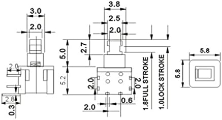 מתג מיקרו מטופח 100 יחידות KFT-5.8 5.8x5.8 ממ מתג לחיצה על כפתור מישוש צד נושם 6 פינט מתגי נילה ראש גבוהה