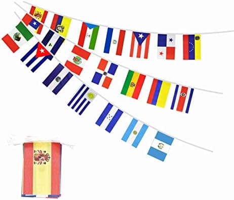 ספרדית דוברי 21 מדינות דגלי באנר מחרוזת קטן לטיני אמריקה דגלי מורשת היספני חודש קישוט 25 רגליים 21 דגלי