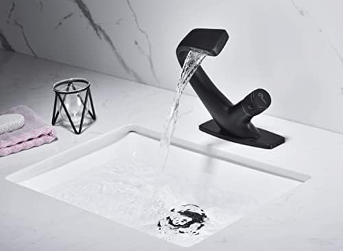 מקספיאנו כיור אמבטיה מודרני ברז שחור מט שחור ， 1 חור ברז מים אמבטיה עם ידית יחידה של ניקוז קופץ