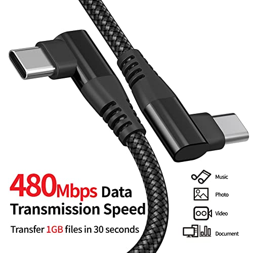 Tianle USB C ל- USB C כבל 60W 3A, 2 חבילה 90 מעלות 2M/6.5ft ניילון קלוע מסוג C כדי סוג C PD טעינה מהירה תואמת