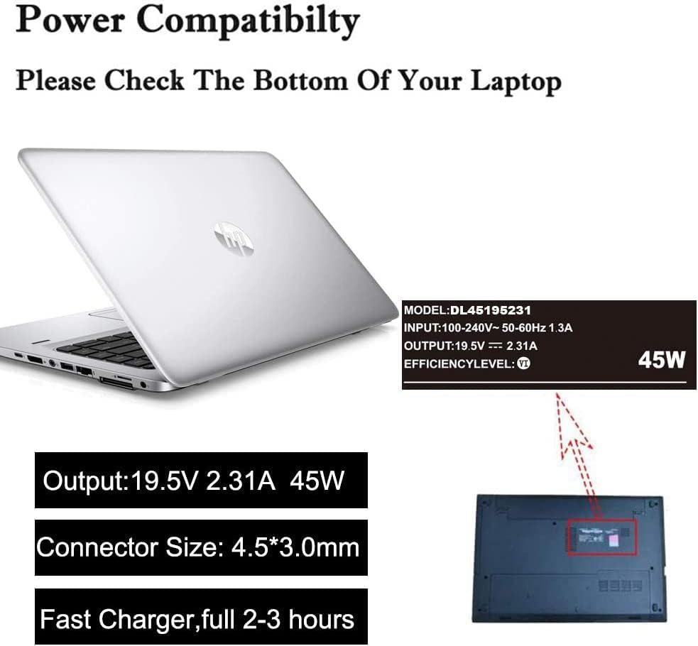 מטען מחשב נייד 45W לזרם HP 11 13 14, HP Pavilion X360, HP Elitebook Folio, HP Specter X360, HP Pavilion TouchSmart,