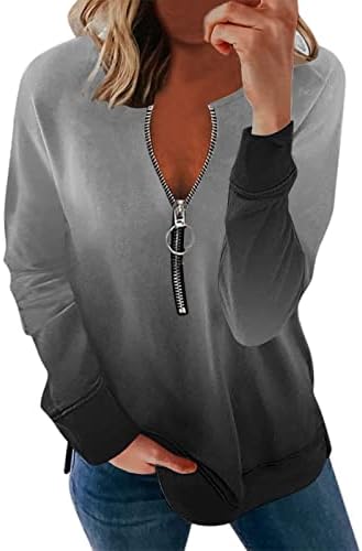 נשים חצי רוכסן סוודר ארוך שרוול טי חולצה אופנה מתגנדר מזדמן כושר רגוע טרנדי אימון חולצות לנשים