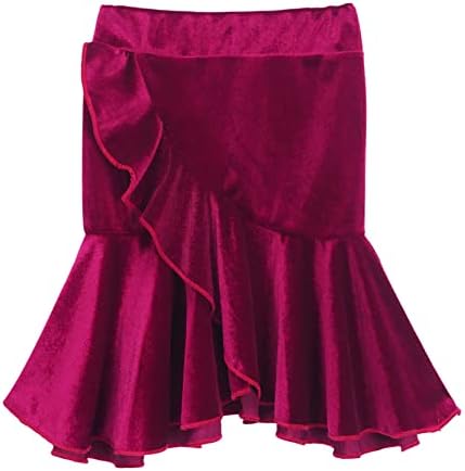 Jizyo ילדים בנות מותניים גבוהות חצאית שולי חצאית לטינית טנגו רומבה ריקוד חצאית הבמה לבגדי ריקוד