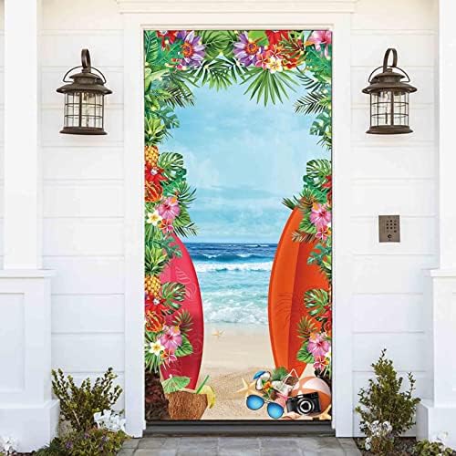 קיץ דלת חוף דלת חוף באנר אספקת חוף קונכיה הוואי פרח ים כחול צילום תפאורה יום הולדת לילדים מקלחת לתינוק לואו