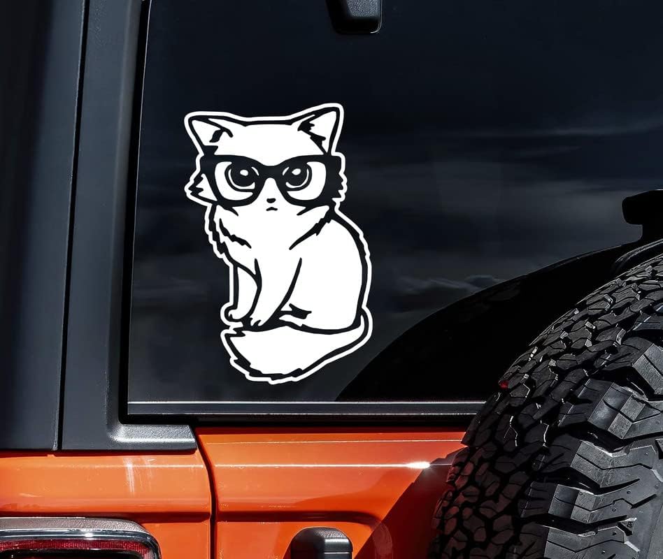 פצצה דביקה חתול חמוד עם משקפיים מדבקות ויניל ויניל מדבקה מדבקה פרימיום איכות ויניל לבן למשאית פגוש מכונית ואן רכב