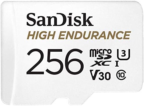 סנדיסק 256 ג 'יגה-בייט כרטיס מיקרו-אקס-אקס עם מתאם למצלמת דאש ומערכות ניטור ביתיות-סי-10, יו - 3, וי-30,